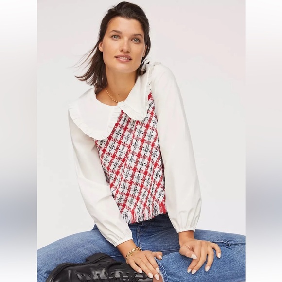 NWT Anthropologie x Mare Mare Layered Collar Sweater Vest Set White Red Size XS - Picture 3 of 16